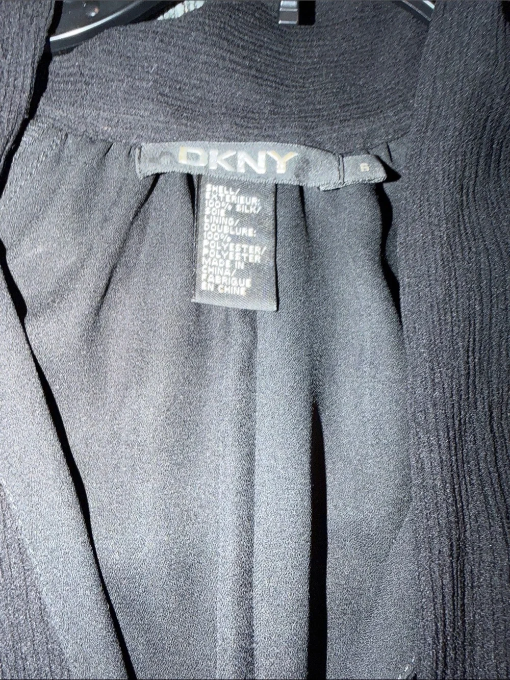 DKNY Black Sheer Tie-Neck Shirt and Skirt